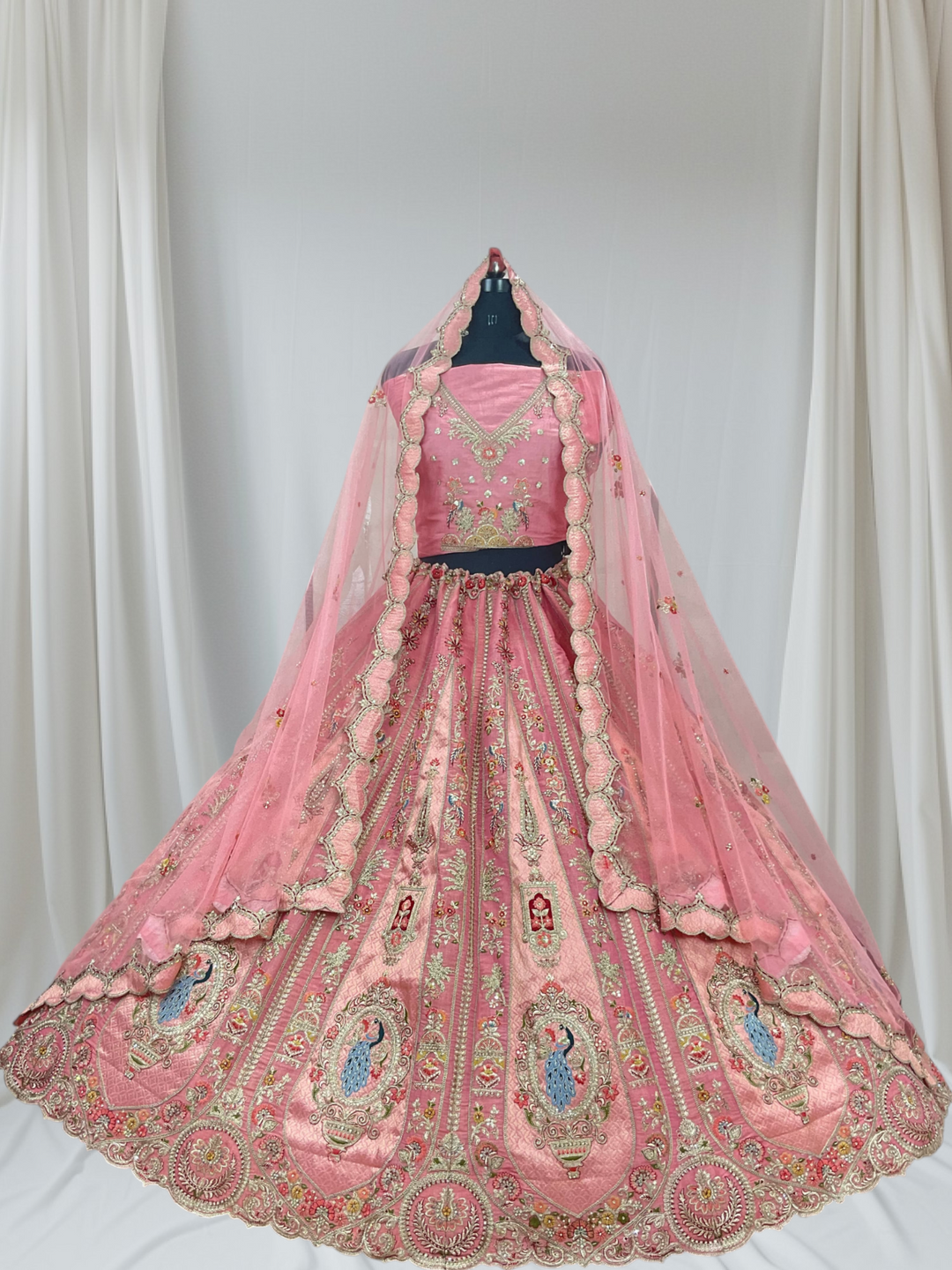 Light Pink Embroidered Lehenga with Net Matching Duppata 