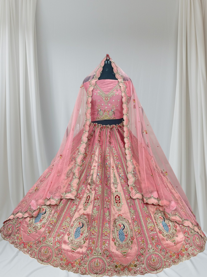 Light Pink Embroidered Lehenga with Net Matching Duppata 