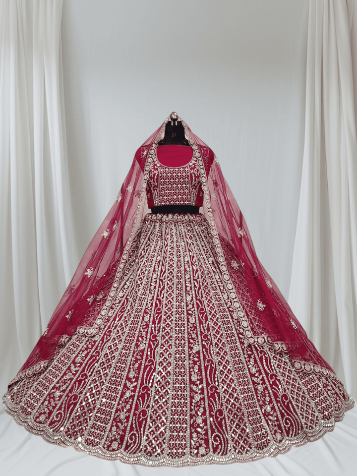 Ruby Red Colour lehenga with matching blouse for Engagement and Reception 