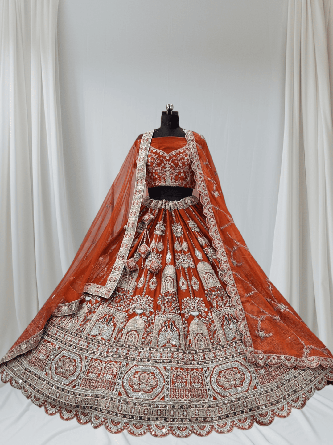 Bridal Peacock Vertical Gold Work Lehenga