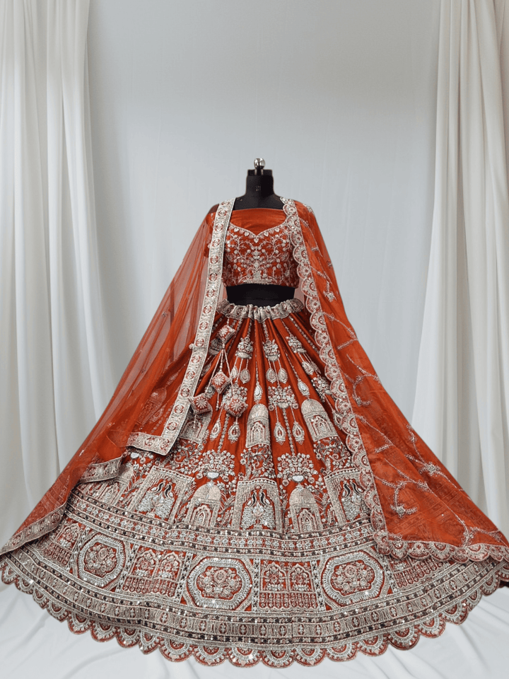 Bridal Peacock Vertical Gold Work Lehenga