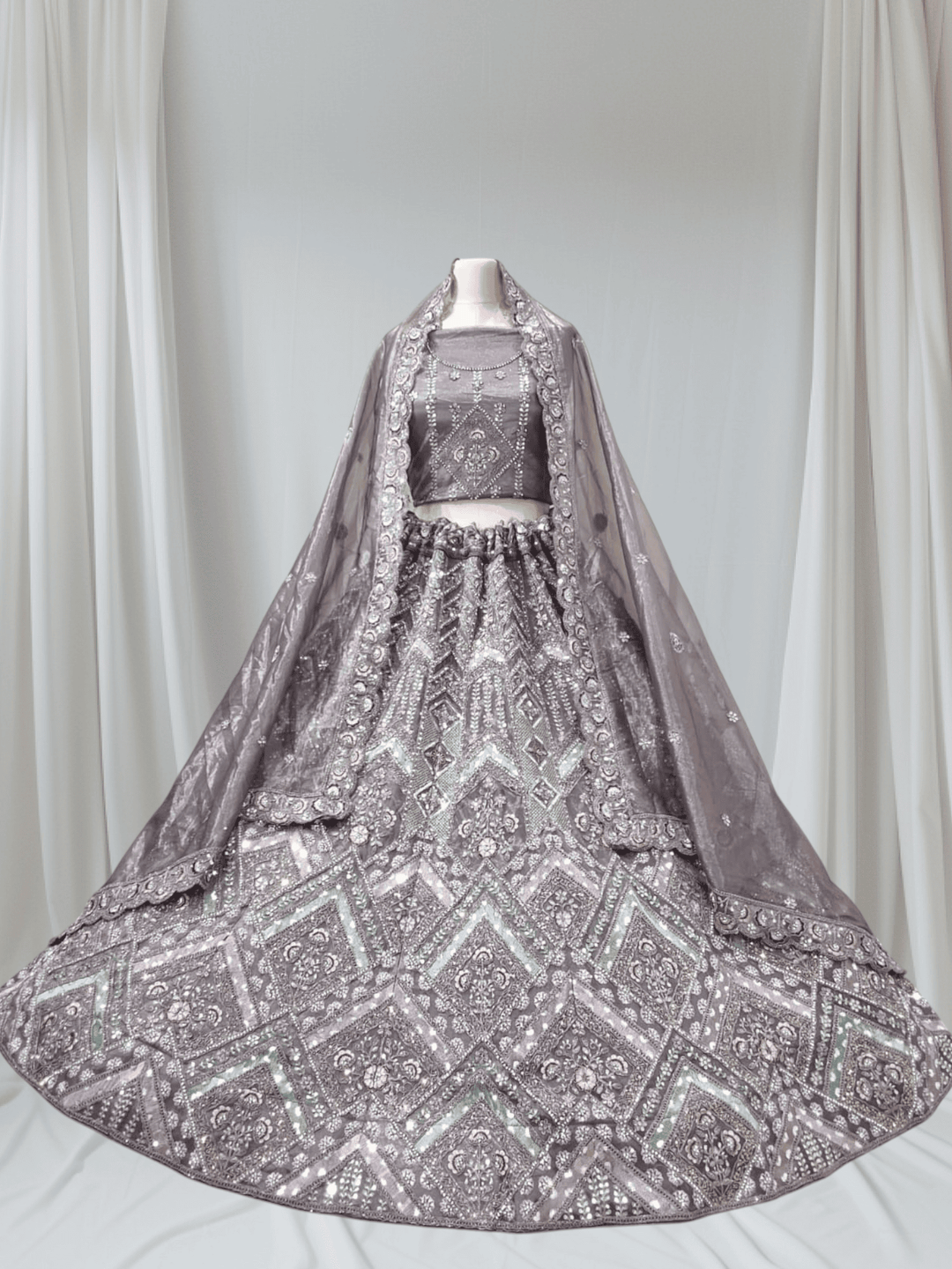 Designer Partywear Lehenga Choli with Heavy Embroidery & Shimmer Dupatta