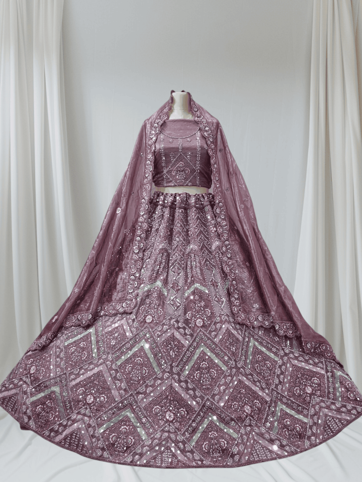 Designer Partywear Lehenga Choli with Heavy Embroidery & Shimmer Dupatta