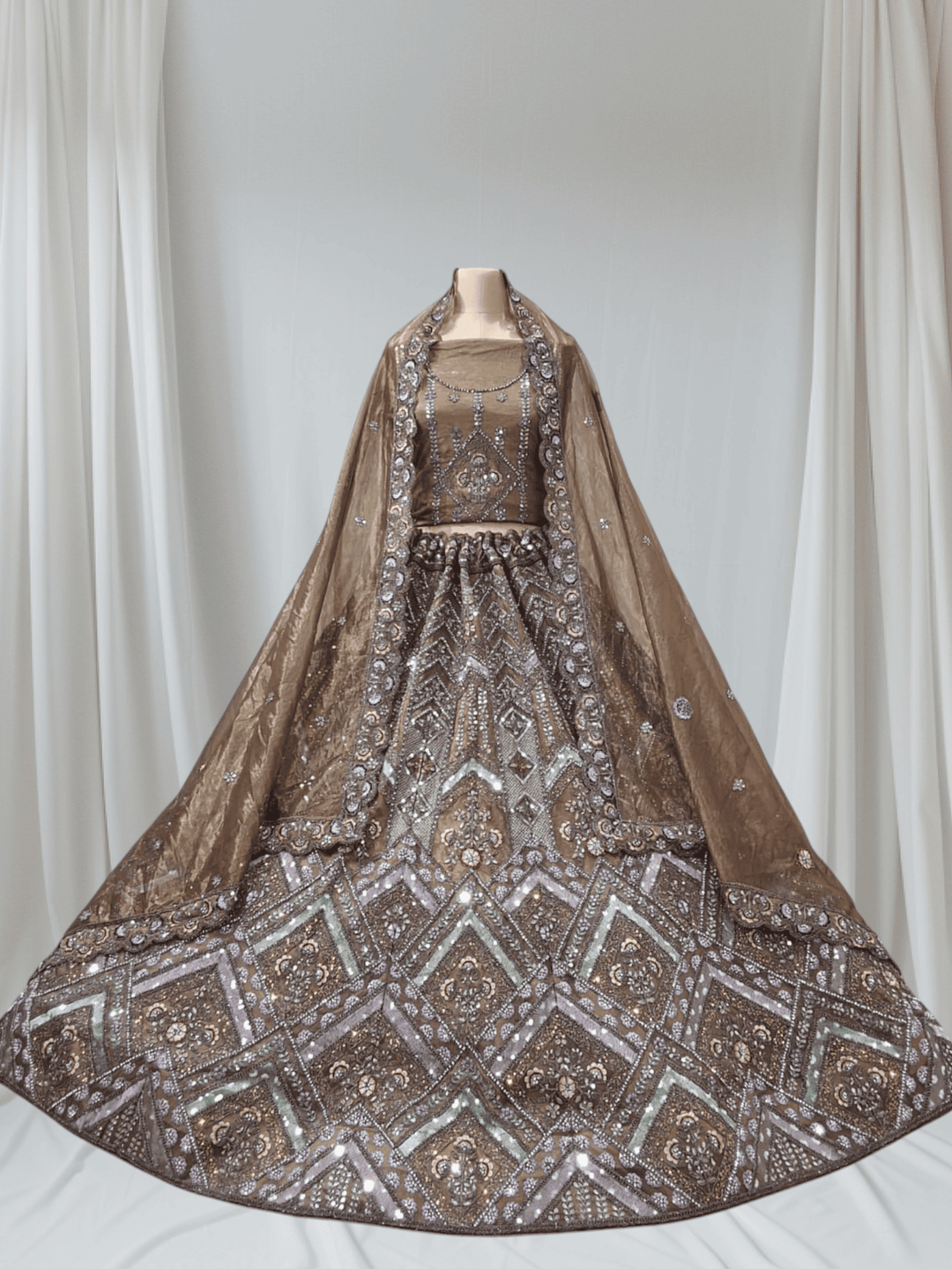 Designer Partywear Lehenga Choli with Heavy Embroidery & Shimmer Dupatta