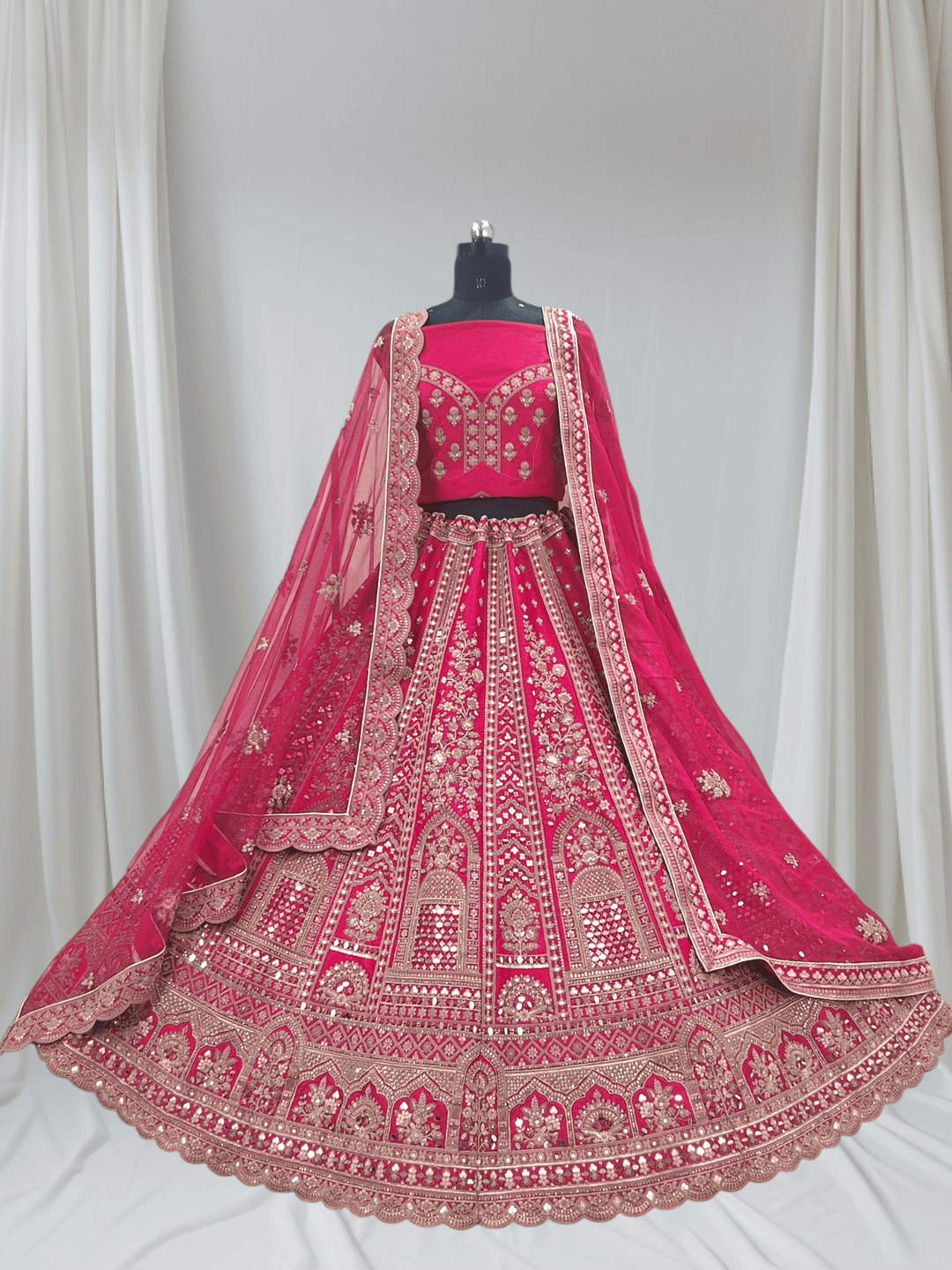 Ruby Red Bridal Lehenga – Handcrafted Zardosi & Mirror Embroidered Wedding Masterpiece