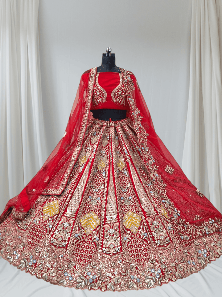 Royal Jarkan Embroidered Silk Bridal Lehenga – Available in Red & Rani by Keshav Creations