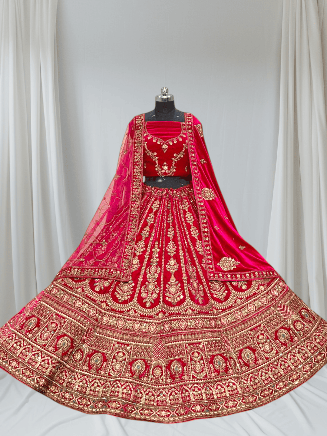 Bridal Red Velvet Heavy Embroidered Lehenga – Royal Wedding Collection