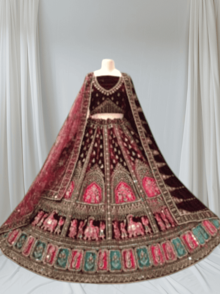Royal Bridal Velvet Embroidered Lehenga