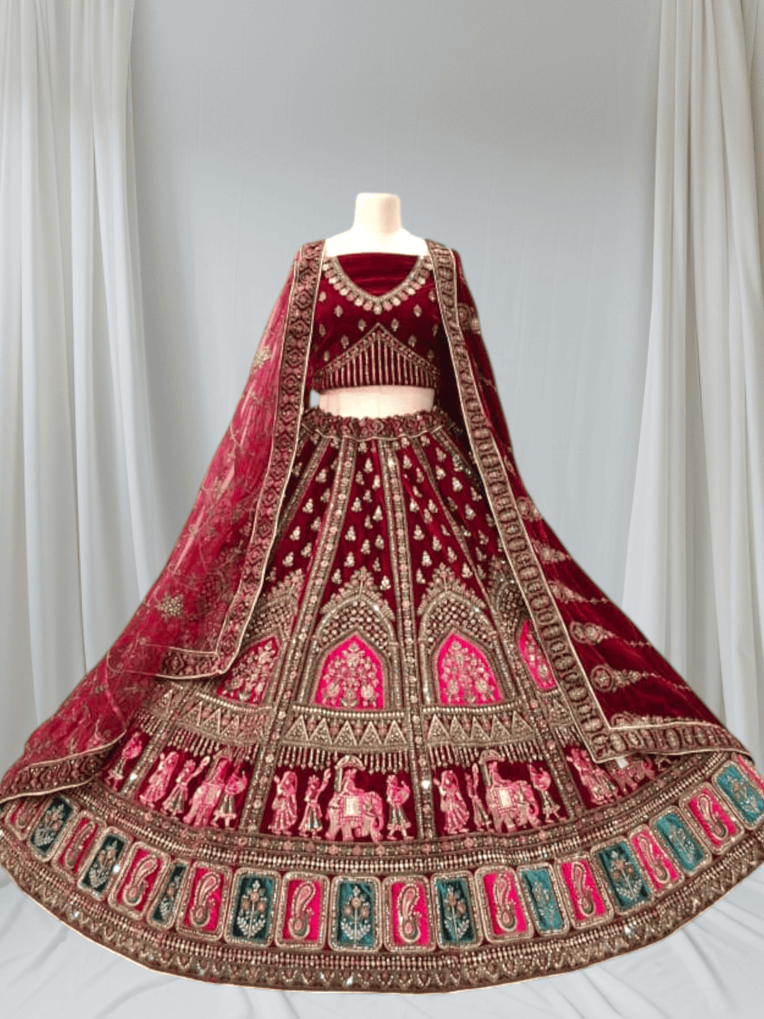 Royal Bridal Velvet Embroidered Lehenga