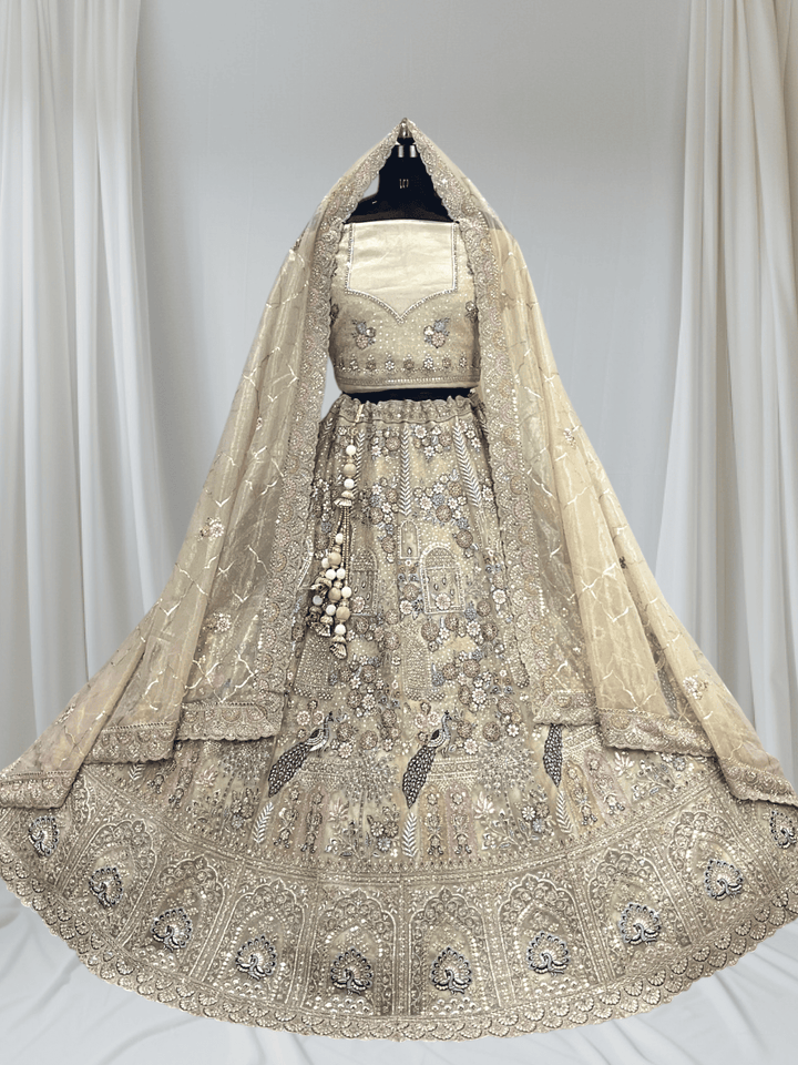 Designer Silk Embroidered Lehenga with Dupatta – Available in Mint, Champagne & Rose