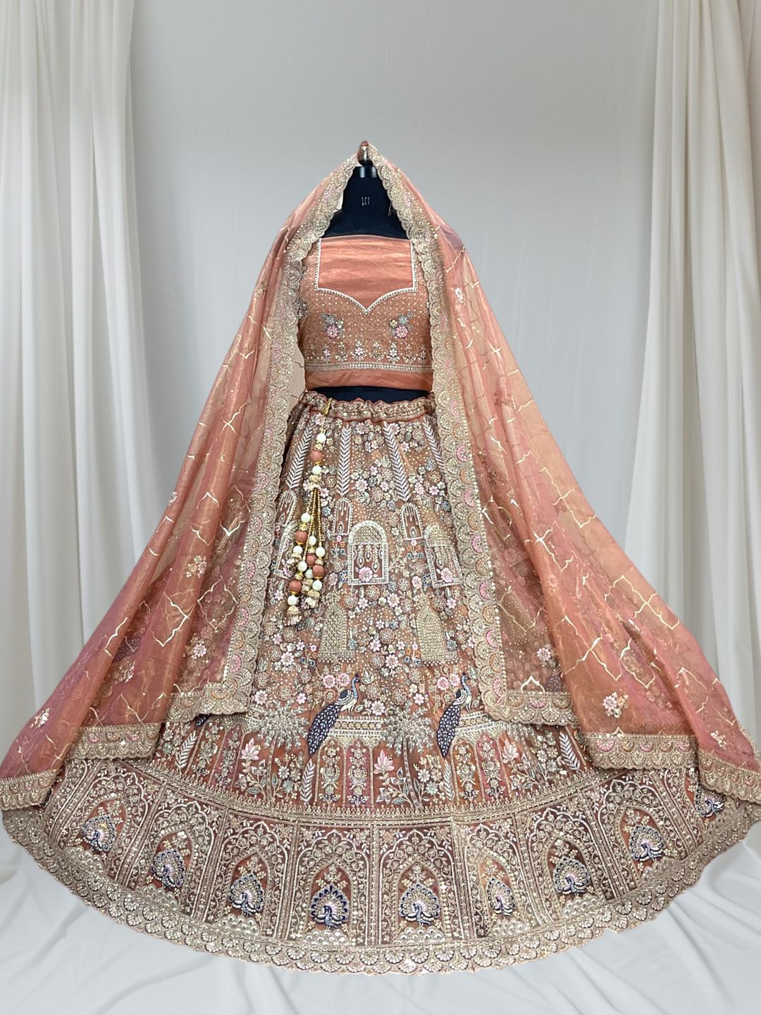 Designer Silk Embroidered Lehenga with Dupatta – Available in Mint, Champagne & Rose
