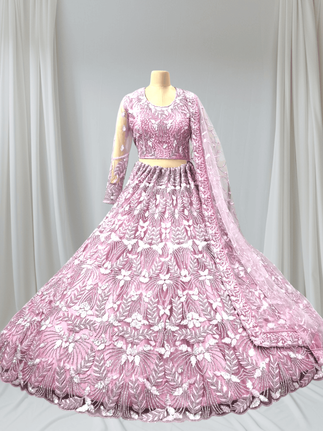 Heavy Embroidered Designer Lehenga Set in Dual-Tone Pastel Shades
