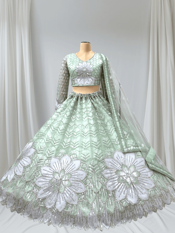 Floral Luxe Embroidered Party Wear Lehenga – Available in 4 Elegant Shades