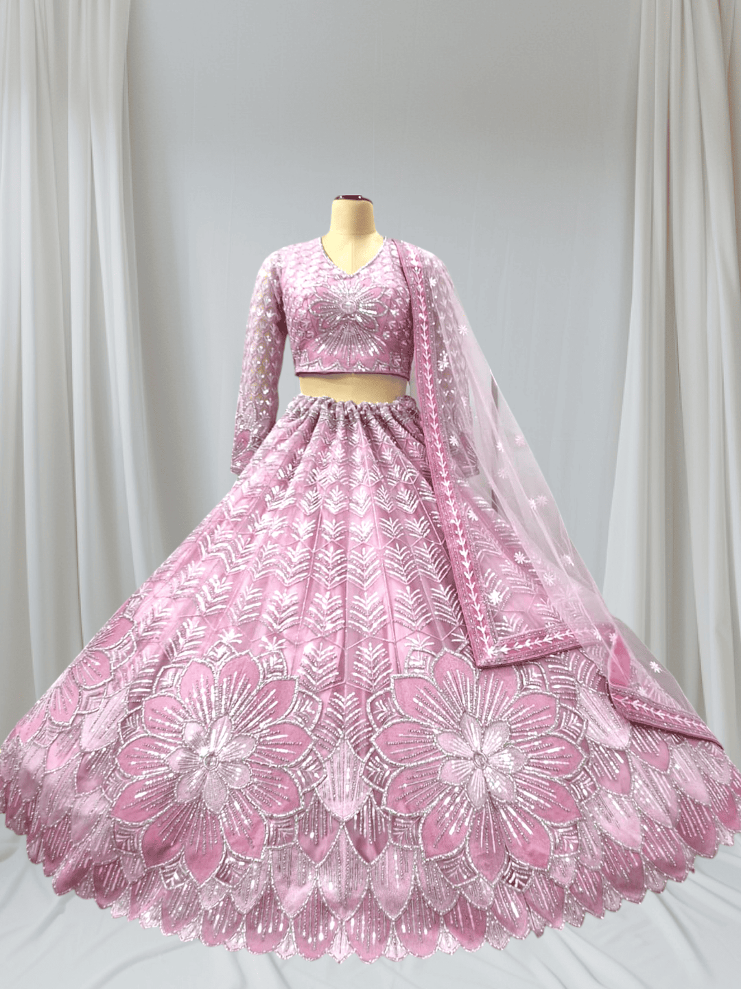 Floral Luxe Embroidered Party Wear Lehenga – Available in 4 Elegant Shades