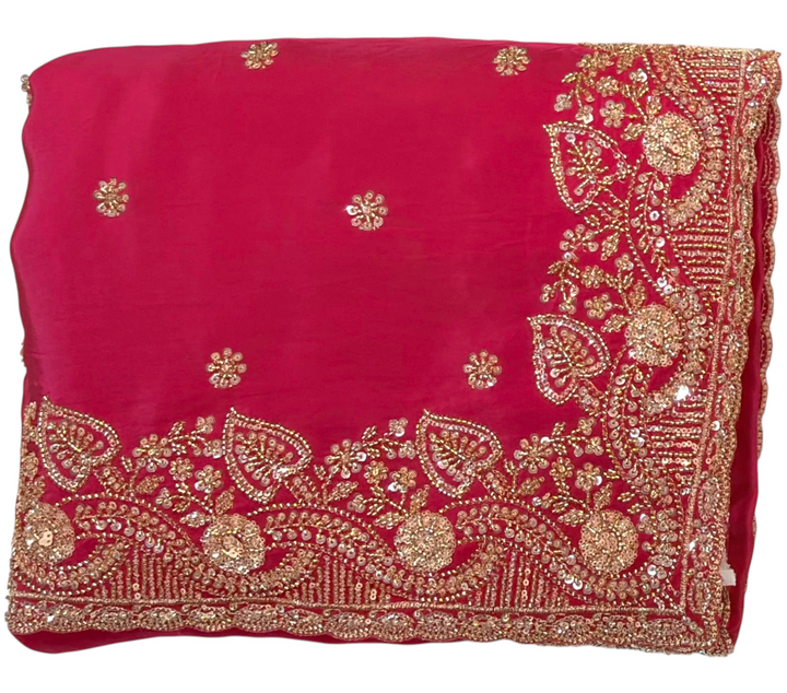 Rani Colour Designer Saree With Heavy Zari Work 