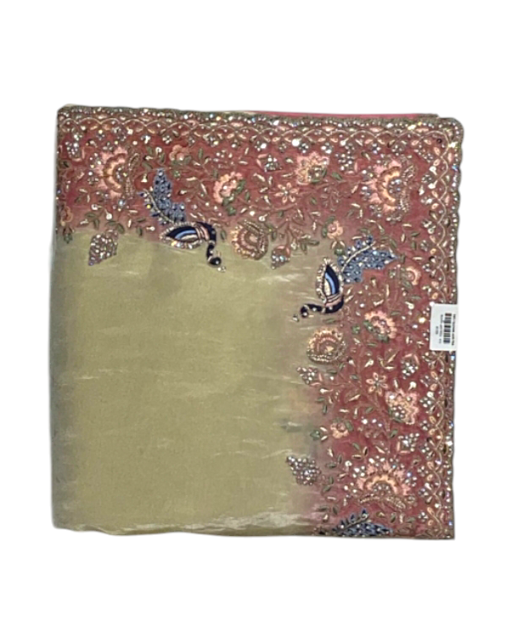 Off White Designer Organza Saree For Girls 