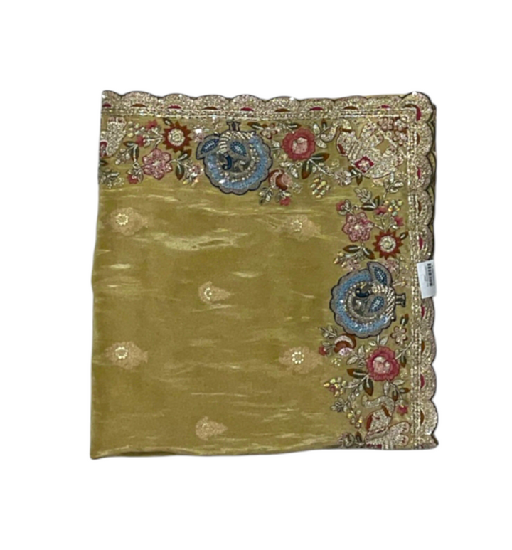 Mustard Colour Saree in Tissue Fabric with Zari work 