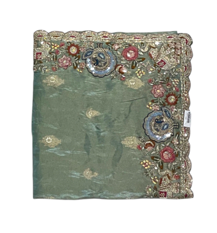 C-Green Colour Saree in Tissue Fabric with Zari work 