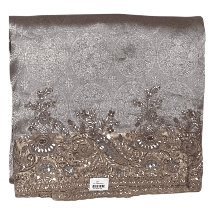 Decorative Silver Colour Saree with intricate patterns 