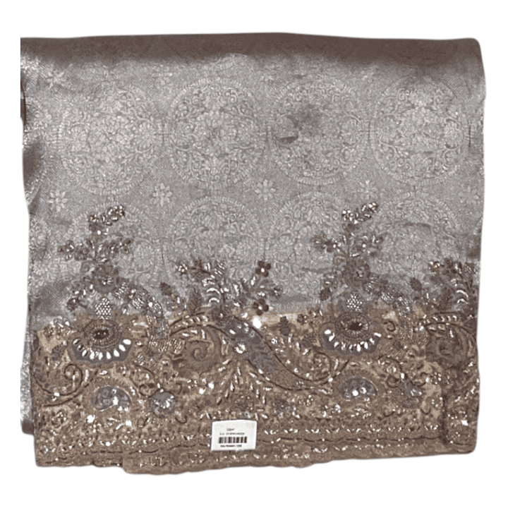 Decorative Silver Colour Saree with intricate patterns 