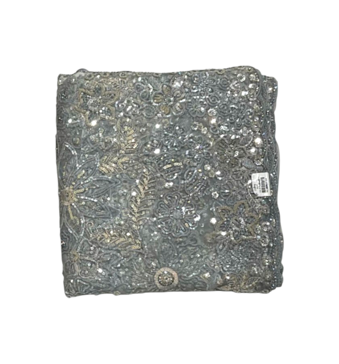 Grey Colour Designer Saree in net fabric for girls