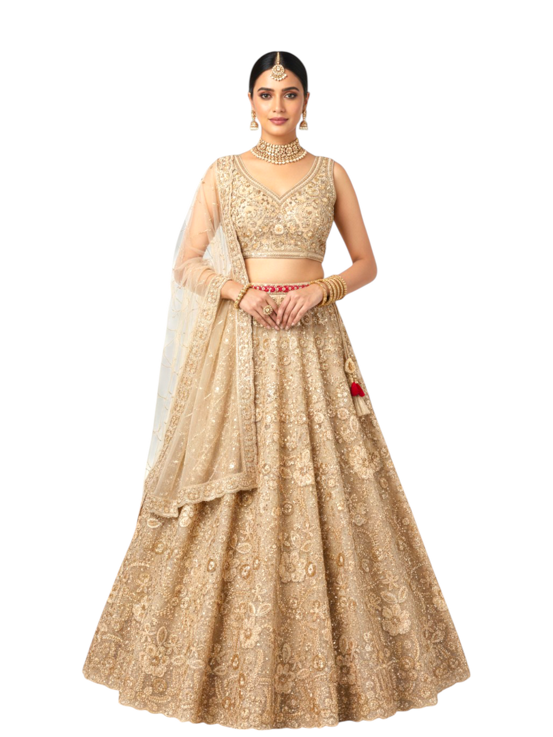 Champagne Gold Mirror Work Party Lehenga
