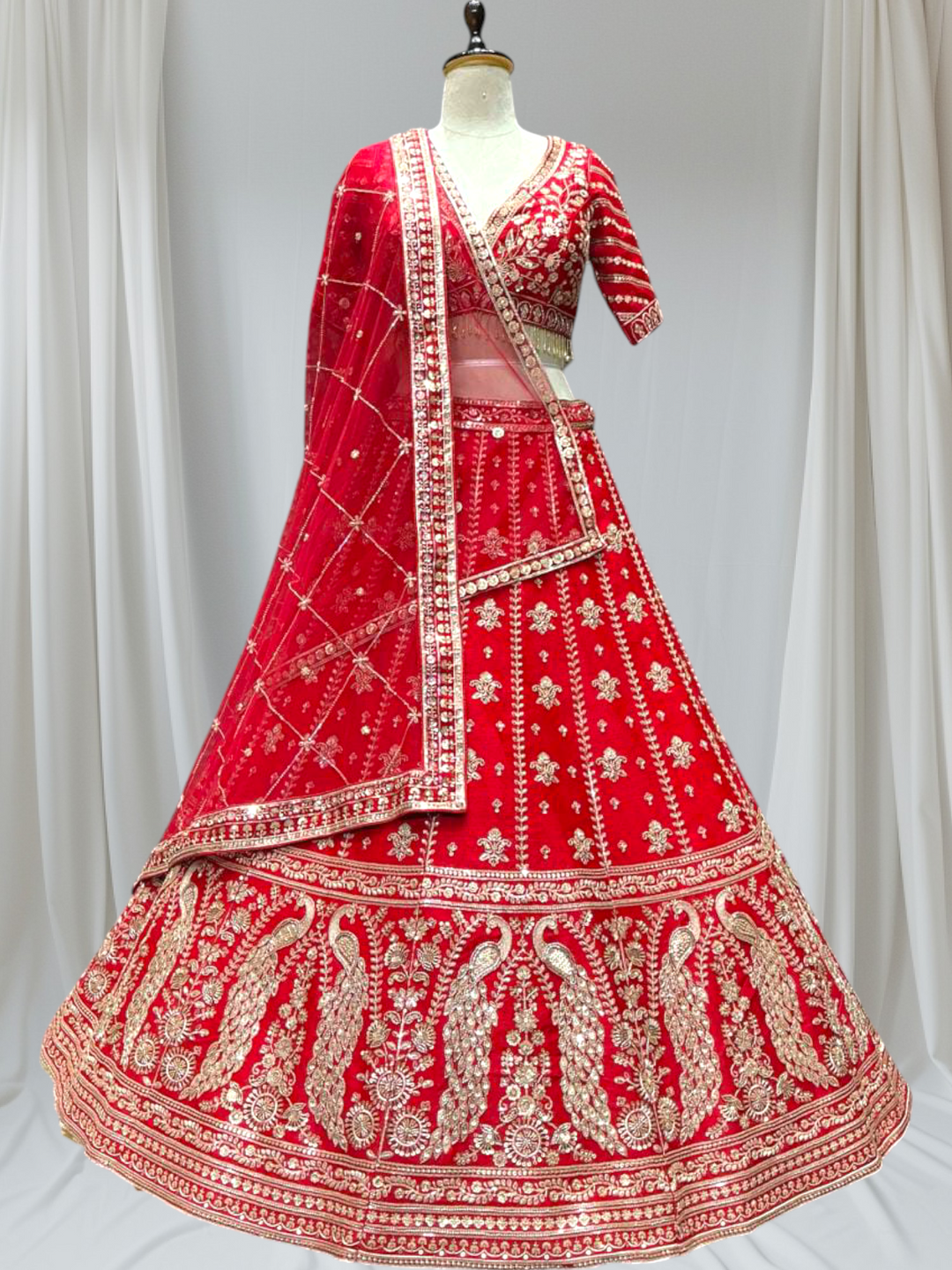 Royal Bridal Red Lehenga Choli – Handcrafted Zari & Thread Embroidery | Keshav Creations