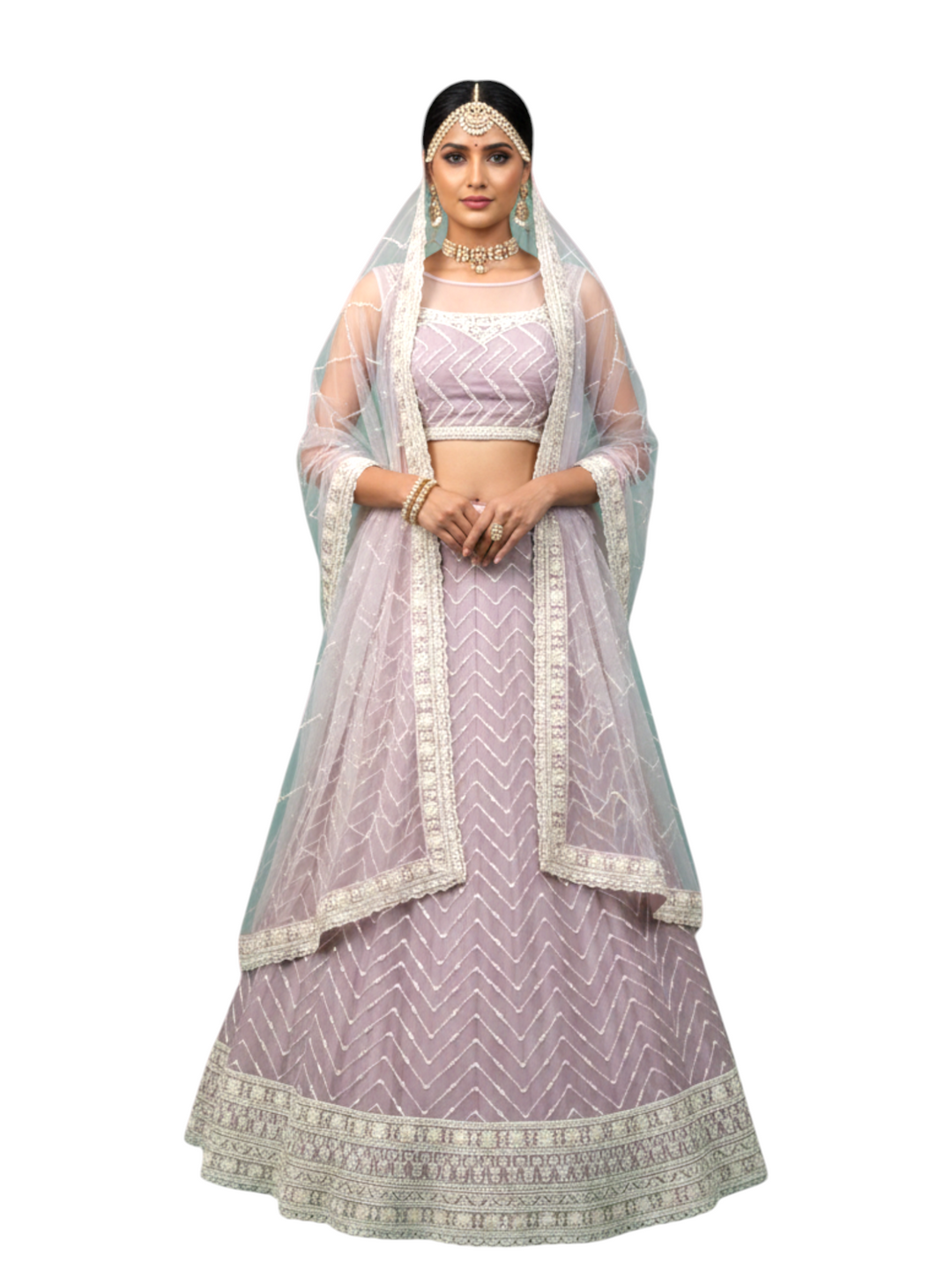 Lavender Zig-Zag Sequin Party Wear Lehenga for Girls