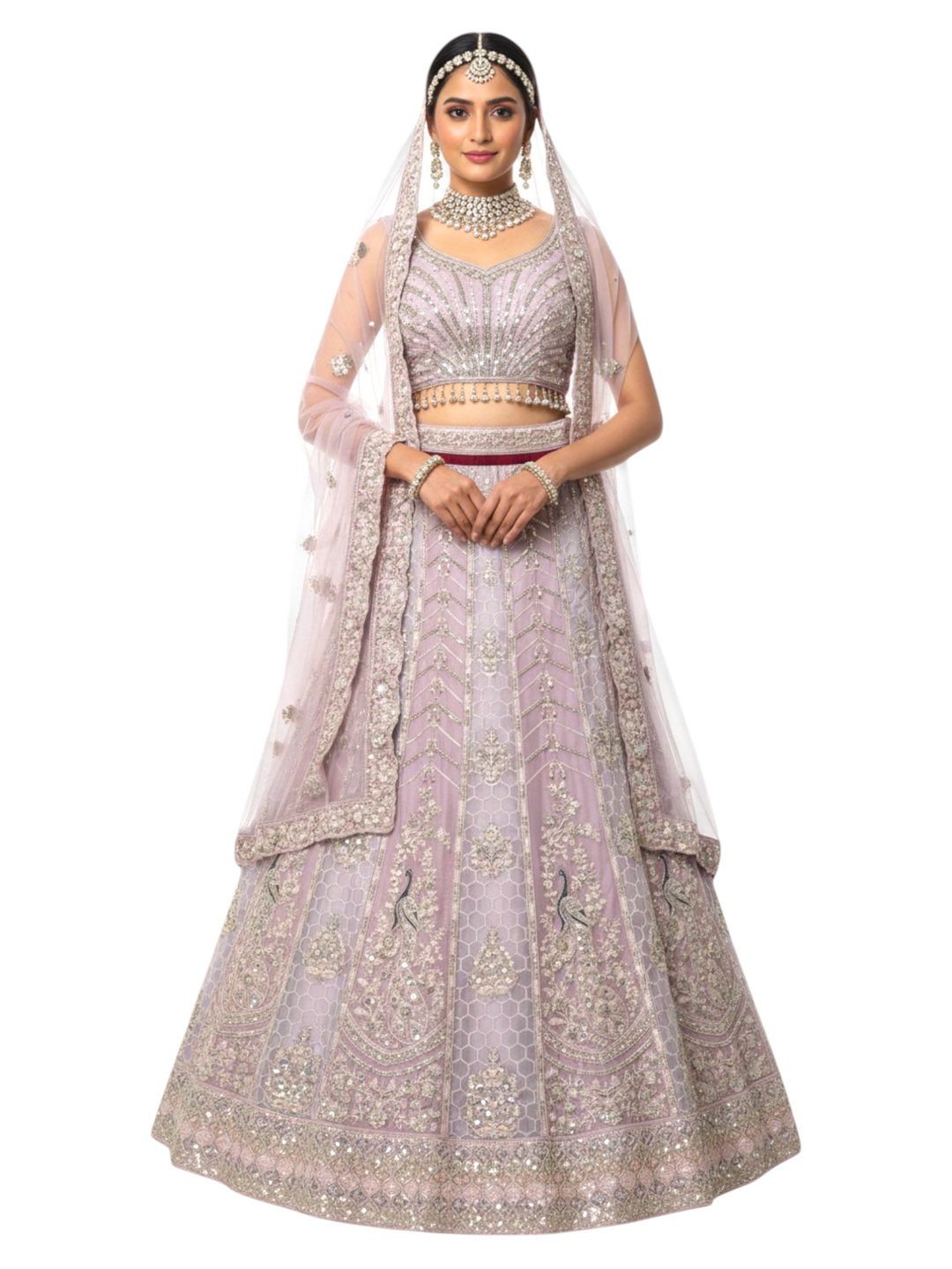 Lavender Mauve Silver Peacock Designer Lehenga