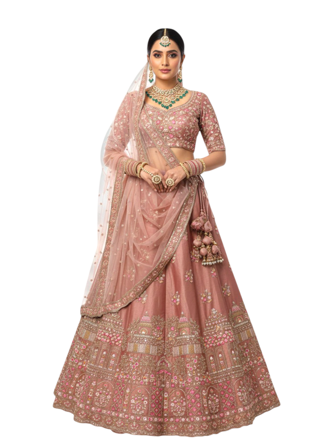 Rose Pink Floral Embroidered Party Lehenga