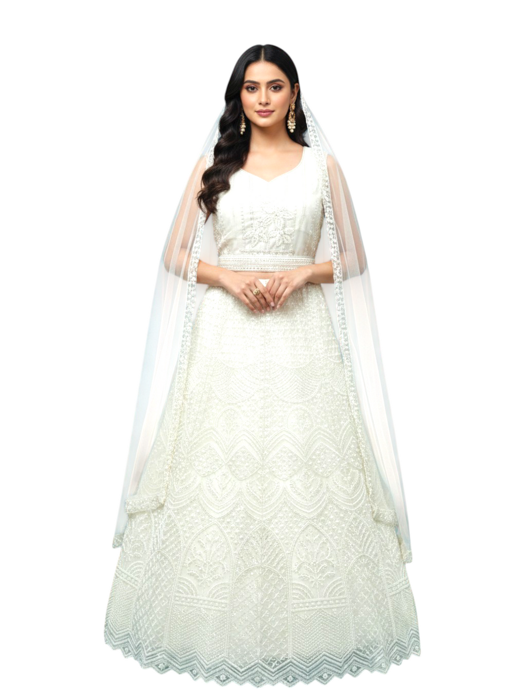 Mint White Heavily Embellished Designer Lehenga