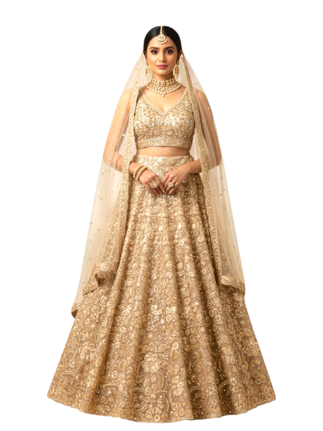 Champagne Gold Heavy Shimmer Sequin Lehenga