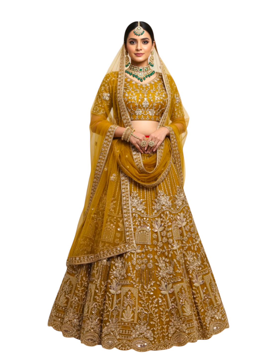 Mustard Gold Intricate Party Wear Lehenga