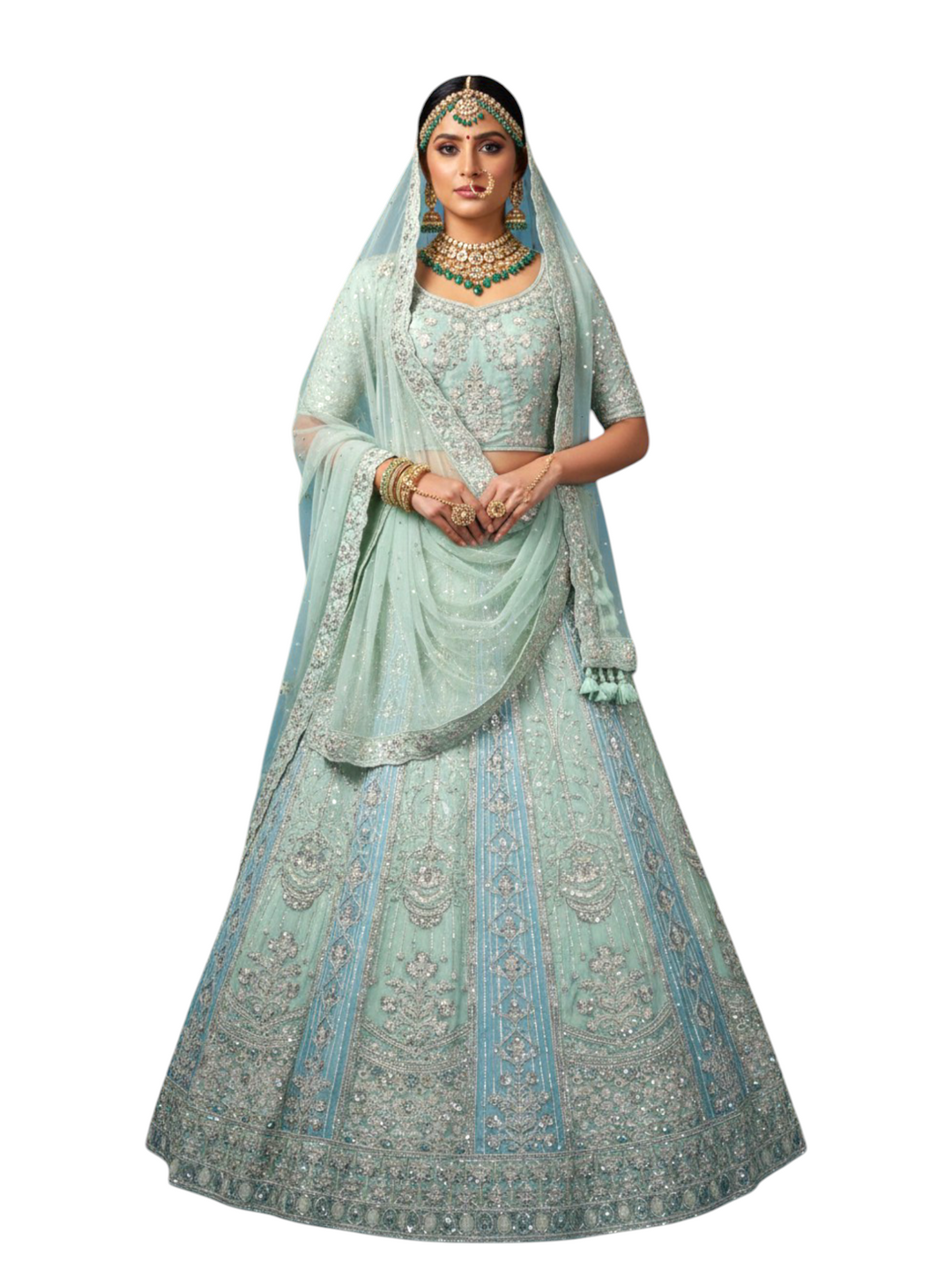 Sea Green Mint Heavily Embroidered Lehenga