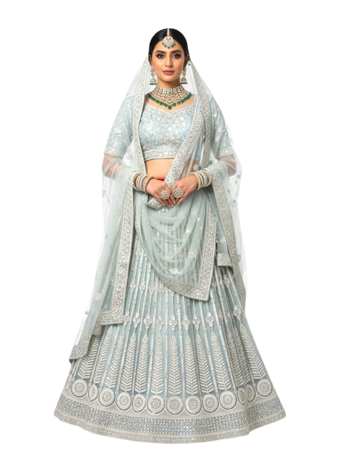 Seafoam Green Silver Work Designer Lehenga