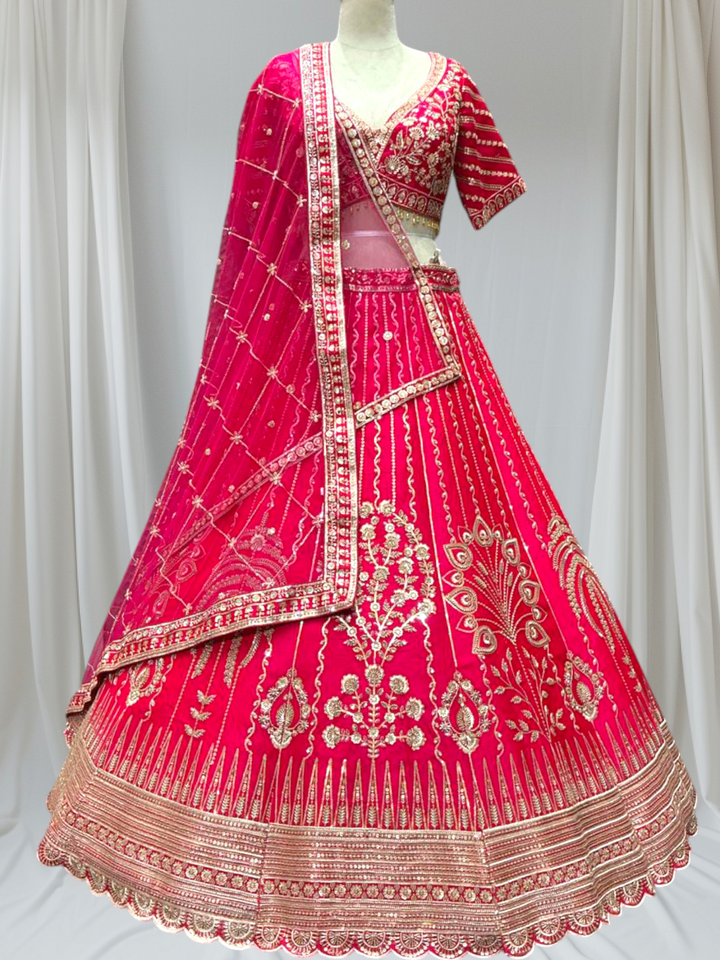 Luxury Hot Pink Heavy Embroidered Bridal Lehenga