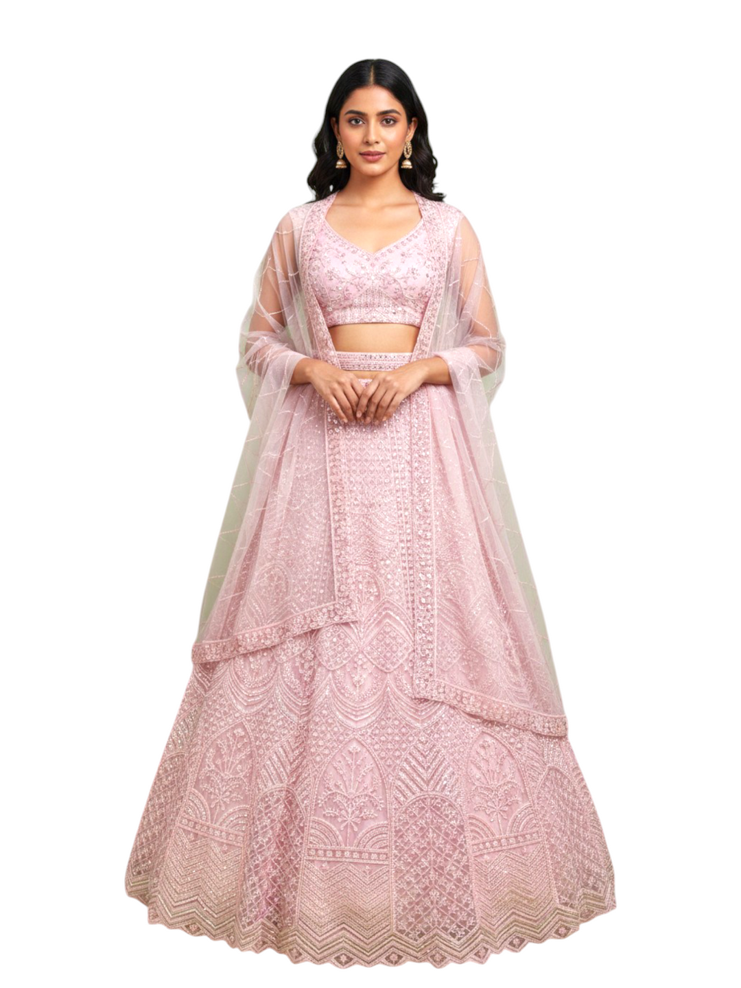 Baby Pink Chikankari Style Party Lehenga