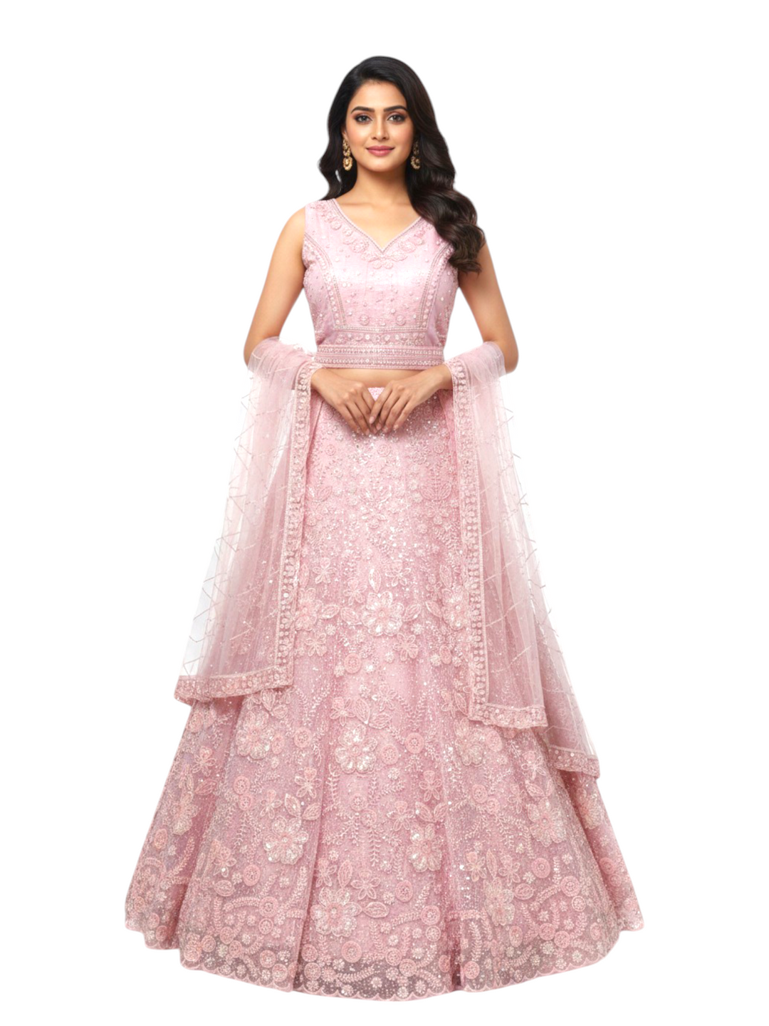 Baby Pink Geometric Threadwork Lehenga